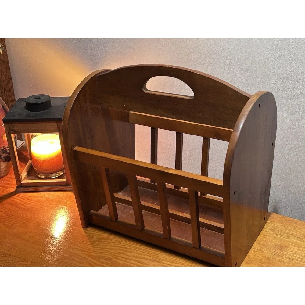 Vintage Large Oak Magazine Rack  Country Cottage 60s 70s Oversized 17x19.5